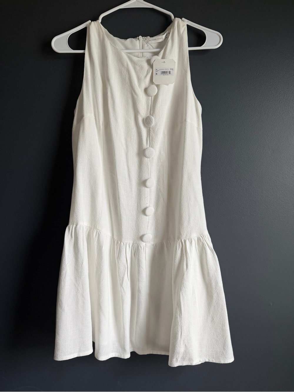 Altar'd State White Sleeveless Mini Dress with Covered Buttons